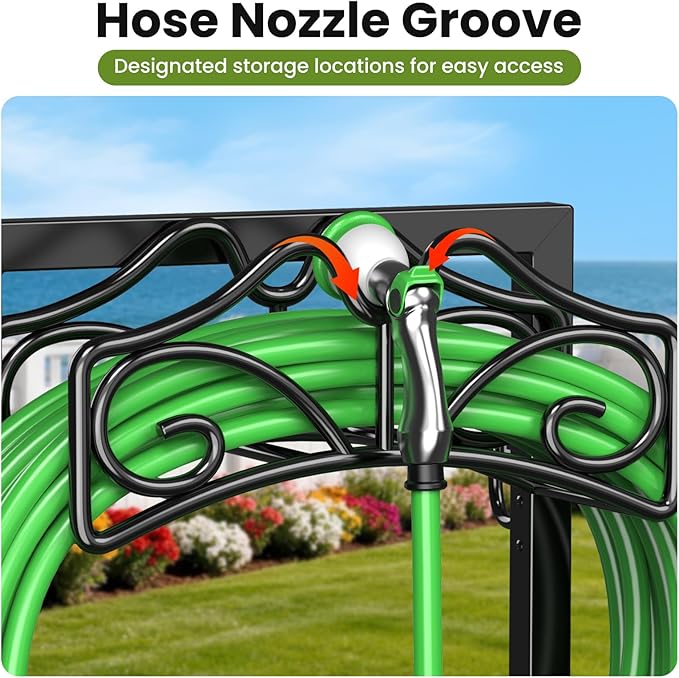 Keten Garden Hose Holder, Detachable Metal Water Hose Holder Stand, Heavy Duty Freestanding Garden Hose Reel Rack and Hose Storage Organizer for Outside Yard