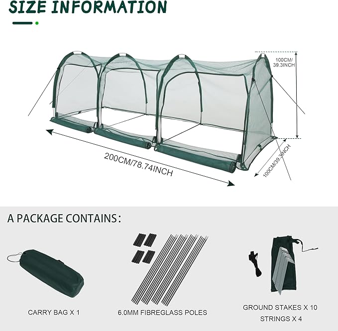 Flexible Net Grow Tunnel - Garden Greenhouse Plant Mesh Covers Growhouse Cloche for Protecting Fruit Vegetables Plants Cultivation from Animals (3M)