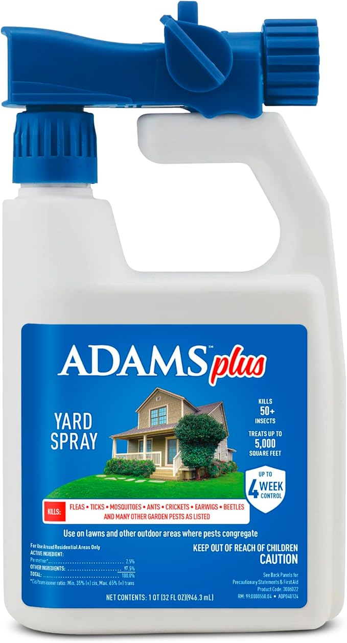 ADAMS Plus Yard Spray, Kills Fleas, Ticks, Mosquitoes, Ants and Many Other Listed Nuisance Pests in Outdoor Areas, Treats Up to 5,000 Square Feet, Easy to Use Hose-End Spray, 32 Fluid Ounces