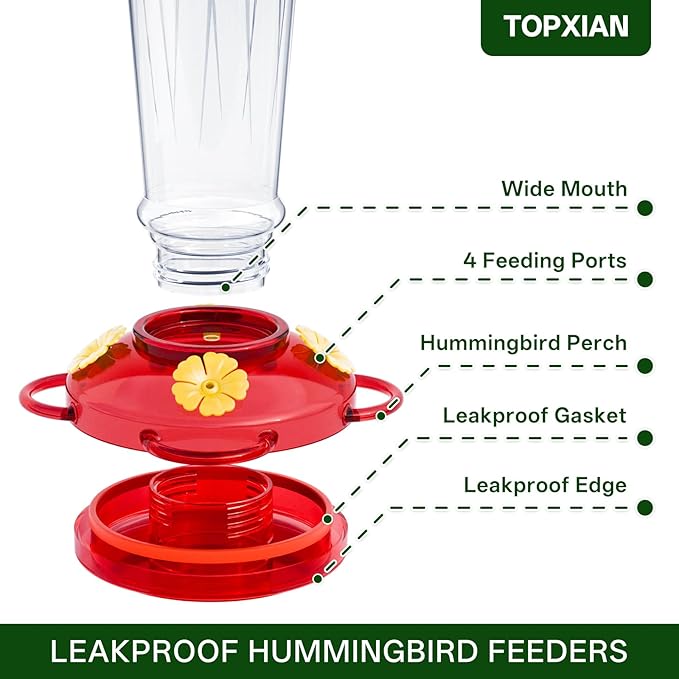 Hummingbird Feeder for Outdoors Hanging, 14 OZ Plastic Hummingbird Feeders, Ant & Bee Proof Leak-Proof Nectar Feeders with 4 Feeding Ports and Perches, Gifts for Mom, Birdlovers