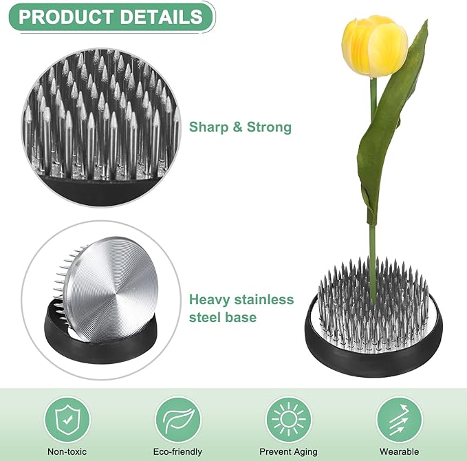 M METERXITY 2-Pack Flower Frog 1.97" Round Steel Floral Arranger Pins Ikebana Holder W Rubber Base for Flower Arrangements/Craft Plant/Home Decor, Floral Kenzan Fixed Tool [1.1cm Pins]