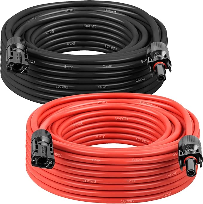 MOOKEERF Solar Panel Extension Cable - 10AWG 20FT Solar Wire with Female & Male Waterproof Connector PV Wire for RV, Photovoltaic Systems, Home, Boat, Solar Panels, Car(20 feet Red + 20 feet Black)