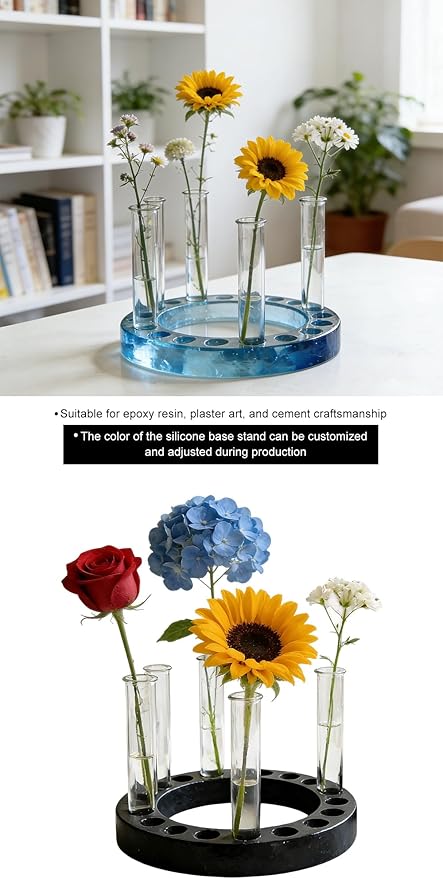 Flower Vase Resin Molds Silicone， Circular and Curved Silicone vase Base+32 Flower Arranging Test Tubes, Suitable for Inserting Fresh Flowers and Cultivating Plants, Desktop Vases Home Decor (C)