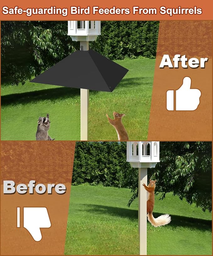 Metal Squirrel Baffle for 4x4 Post, Outside Wooden Pole Mount Squirrel Guards for Bird Feeders, 17 Inch Squirrels Deterrents Stopper to Deter Racoons, Black, 1pcs, (Patented No.: D1069260)