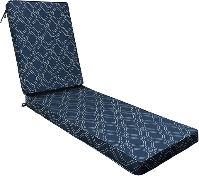 AAAAAcessories Outdoor Chaise Lounge Cushions, Fade-Resistant, Waterproof Patio Furniture Replacement Cushions, 74" x 23" x 3", Slate Blue Vine Trellis