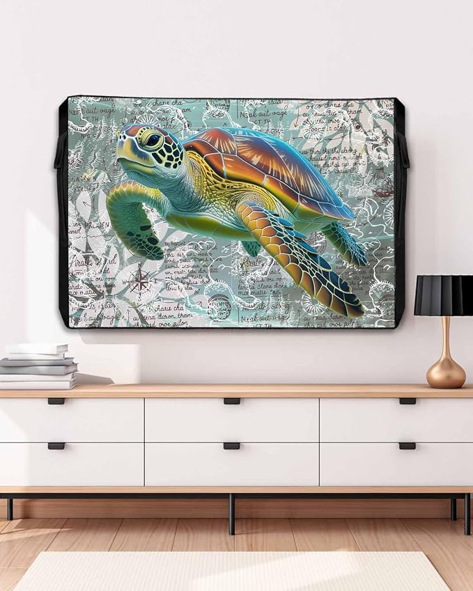 Ocean Outdoor TV Cover - Weatherproof, Nautical Map TV Cover for Outside, 600D Thick Waterproof Screen Protector with Zipper for 60 to 65 inch Screens