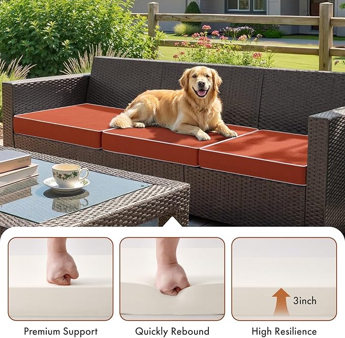 MIULEE Orange Outdoor Chair Cushions Set of 2, 18.5x16x3 Inch Waterproof Patio Seat Cushions for Outdoor Furniture Couch Sofa, 3 Year Color Fastness High Density Foam with Adjustable Ties