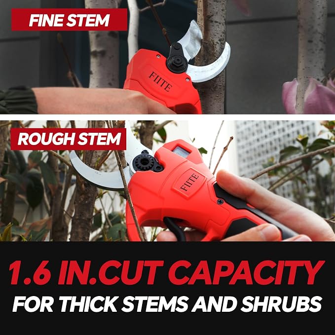 Brushless Electric Pruning Shears, 40mm 1.6'' Cutting Diameter Portable Cordless Pruning Shears with LCD Display Garden Shears & 2 * 5.0Ah Rechargeable Batteries and Toolkit for Garden Tree Branch