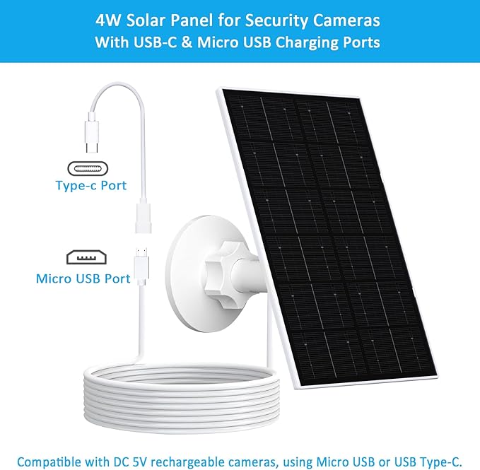 Zivif USB Solar Panel for Security Camera, 4W Solar Charger for Rechargeable Battery Camera, IP66 Waterproof, 360° Adjustable Mount, 9.8FT/3M Cable, 2 Pack