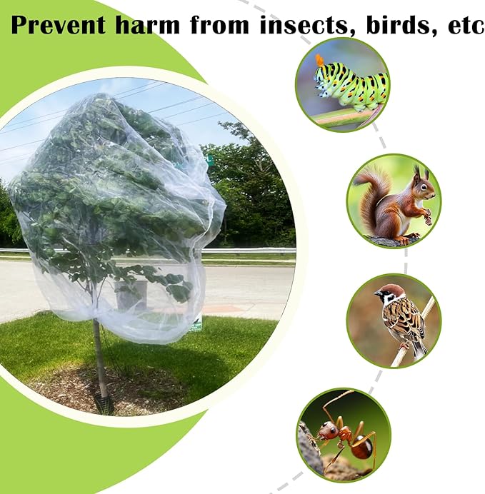15'x15' Large Fruit Tree Netting with Zipper - Protects Fruit from Squirrels, Birds & Pests, Heavy-Duty Tree Covers for Fruit Trees (White)