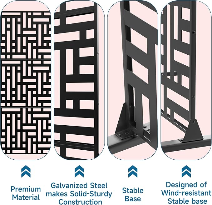 MTART Metal Privacy Screen 72" H x 47.2" Decorative Outdoor Privacy Screen Privacy Panel with Stand for Balcony Deck Patio Lawn Garden, Privacy Fence (Black-Street)