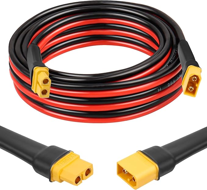 XT60 Extension Cable 10FT, 10AWG Tinned Copper Wire with XT60 Male to Female Connectors, Heavy-Duty Power Cord for RC Models, Drone, and Solar Applications