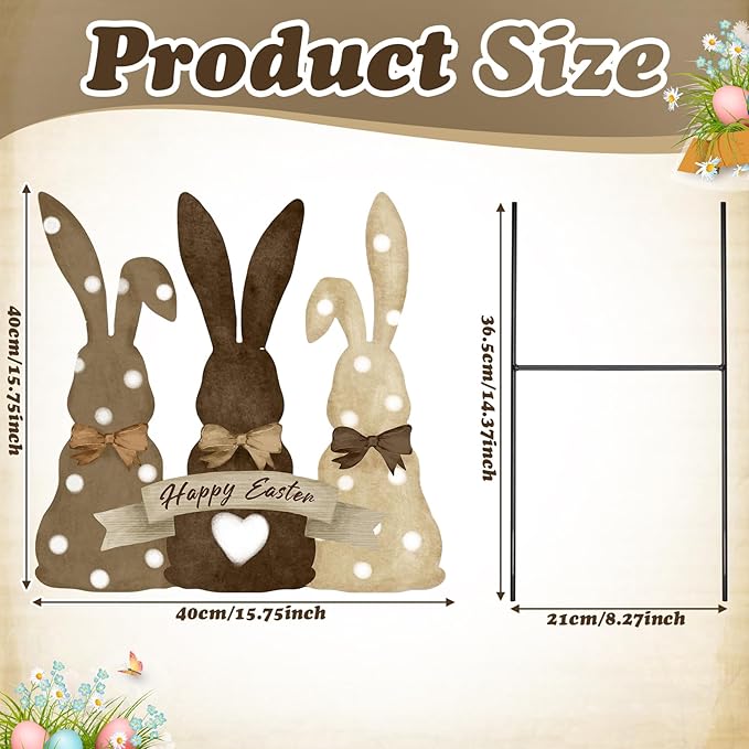 Weysat Easter Decorations Outdoor Metal Easter Yard Signs Large Bunny Garden Stakes Cute Rabbit Garden Lawn Porch Decor for Home Pathway Front Door Party Outside Yard Patio Decor