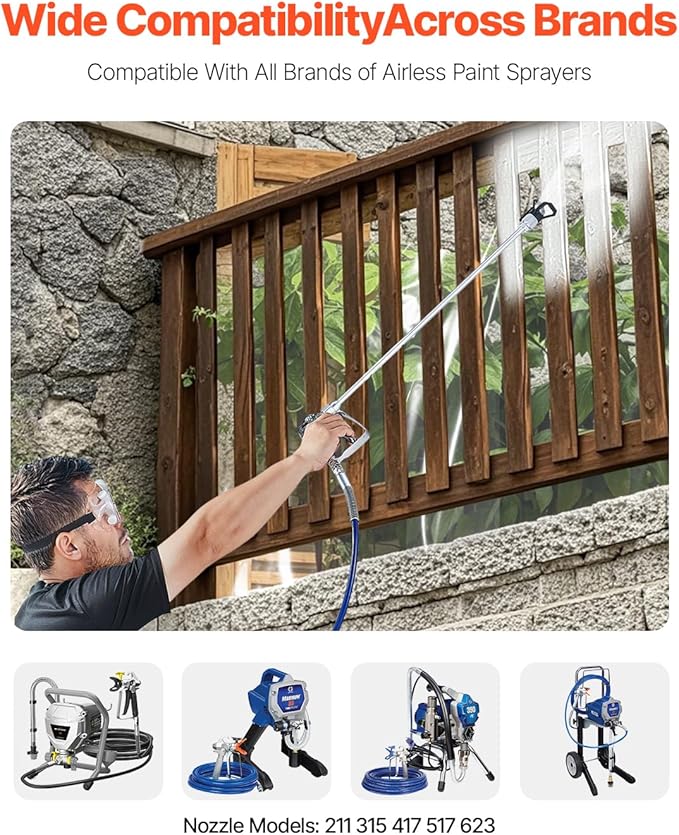 VEVOR Airless Paint Spray Gun and Hose Kit, 3600PSI High Pressure Paint Sprayer Hose Set with 5 Tips, 211, 315, 417, 517, 623, Swivel Joint Airless Spray Gun Kit with Filters, Hose and Extension Rods