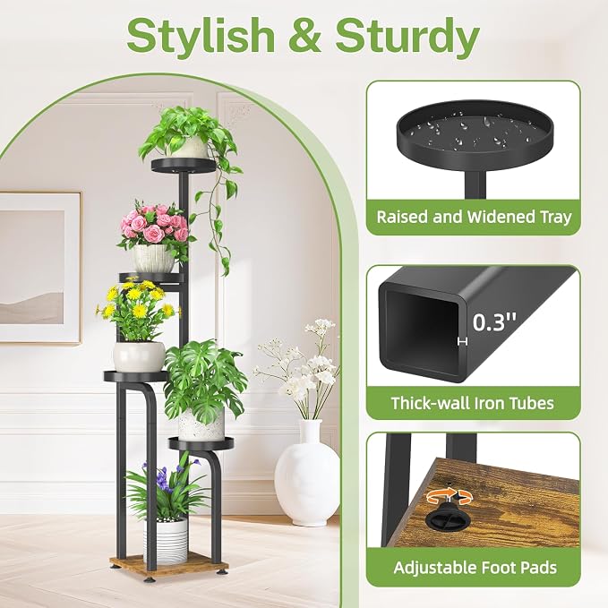 iDavosic.ly Tiered Plant Stand Indoor Set of 2, 4 Tier Corner Multi Flower Holder Shelf with Metal Trays & 3 Tier Small Plant Stand Indoor