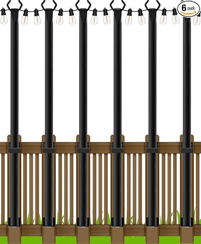 LETIANPAI 6 Pack String Light Poles,5 Ft Metal Poles with Fence Bracket for Outdoor String Lights,Outdoor Light Poles with Fork,Poles/Post/Stand for Outside