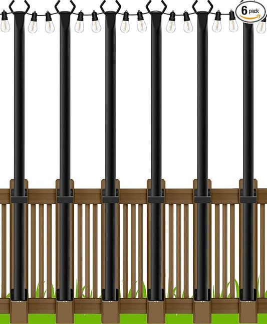 LETIANPAI 6 Pack String Light Poles,5 Ft Metal Poles with Fence Bracket for Outdoor String Lights,Outdoor Light Poles with Fork,Poles/Post/Stand for Outside