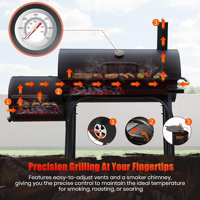 Offset Smoker Bundle with Steel Charcoal Bucket & 60 Starters