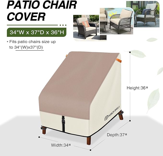 Porch Shield Patio Chair Covers - Waterproof Outdoor Lounge Deep Seat Adirondack Chair Cover 2 Pack - 34W x 37D x 36H inch, Light Tan & Khaki