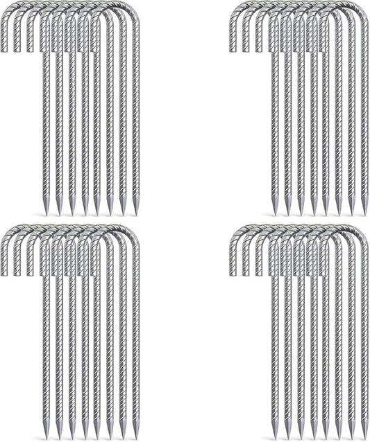 AAGUT Rebar Stakes 12 Inch J Hook Heavy Duty 32 Pack, 3/8 Inch Galvanized Metal Steel Ground Anchors Chain Link Fence Stakes for Camping Tent, Inflatables, Yard Decorations, Canopies & Swing Sets