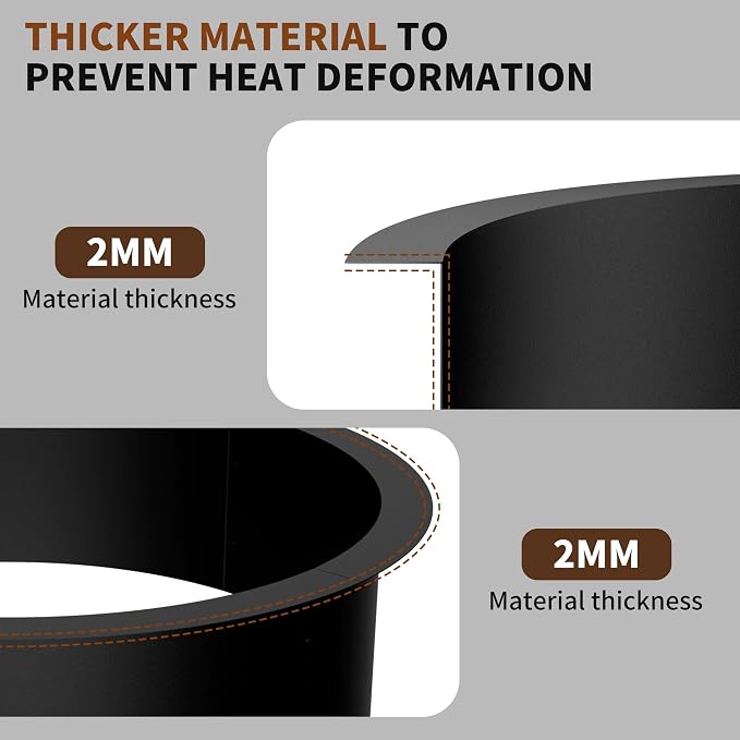 Outdoor Smokeless Fire Pit Ring Insert,36 Inch Inner|42 Inch Outer Diameter, Heavy Duty Metal Round Fire Ring for Outside Wood Burning, Black