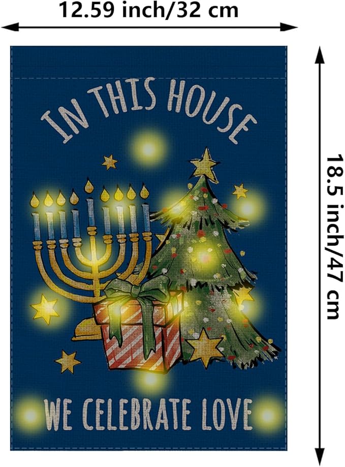Hanukkah Garden Flag - Led Hanukkah Decorations for Outside, Merry Christmas Garden Flags Double-Sided Flag for Seasonal Christmas Winter Farmhouse Yard Lawn Decoration Gifts 12x18 inches