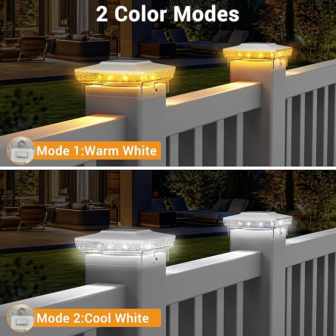 btfarm 1 Pack Solar Post Cap Lights Outdoor, 2 Mode 16 LED Fence Post Light Fit 4x4 3.5x3.5 Wooden/Vinyl, Waterproof Bright Solar Powered Lights Outside for Deck Patio Porch Garden Decoration, White