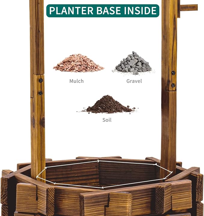 UDPATIO Rustic Solid Fir Wood Wishing Well Planter for Outdoor Plants, 16.5 in Diameter
