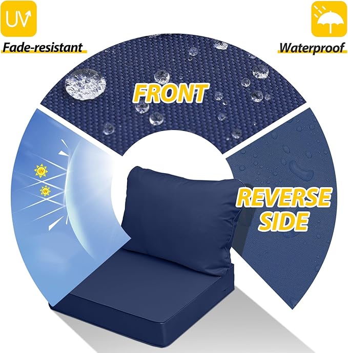 AAAAAcessories Outdoor Seat Cushions for Chairs, Fade-Resistant, Waterproof Patio Furniture Replacement Cushions, 21" x 19" x 3" + 21" x 19", Navy Blue