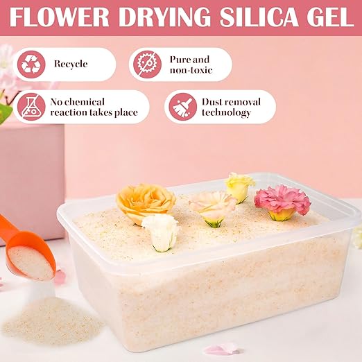 VOISEN Silica Gel Flower Drying,8LBS Flower Drying Silica Gel Crystals,Color Indicating Flower Preservation Kit Contains Flowers Desiccant, Brush, Gloves, Plastic Box
