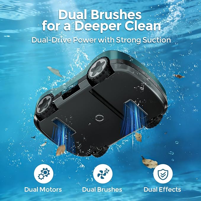 C5 Cordless Robotic Pool Cleaner with 180-Min Runtime, 2.7L Large Filter Basket & Self Parking, Pool Vacuum for Above-Ground Flat Pools up to 2200 Sq.Ft