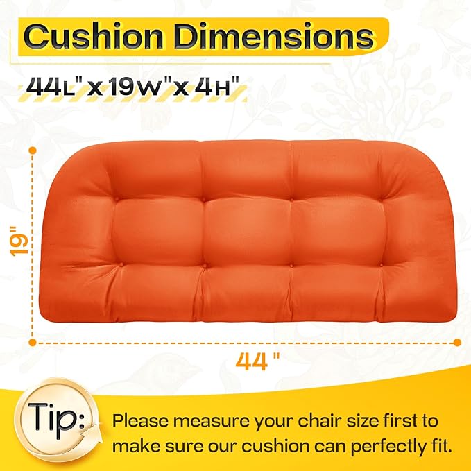 MAGIC ELEPHANT Outdoor Bench Cushion, Memory Foam Loveseat Cushion for Patio Furniture Wicker Chair, Settee Porch Swing Seat Cushion, 44 x 19 Inches (Orange)