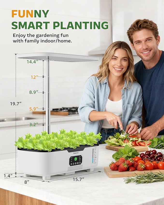 Misting Hydroponic Growing System Kit 15-Pods Indoor Smart Herb Garden Planter with LCD Touch Panel 6L Large Tank for Herb/Vegetables/Flowers/Fruits,Gardening Gifts for Women Men Beginners-White