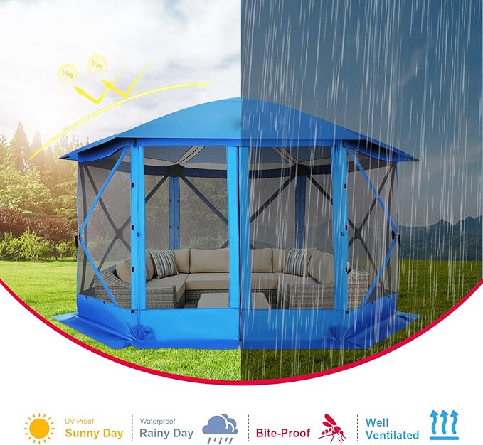 COBIZI 12x12 FT Pop Up Canopy Stargazing Tent, Gazebos On Clearance with Removable Roof,Instant Screened in Gazebo, Screen Tents Portable carpas para Patio for Outdoor Camping,Backyard, Garden, Blue
