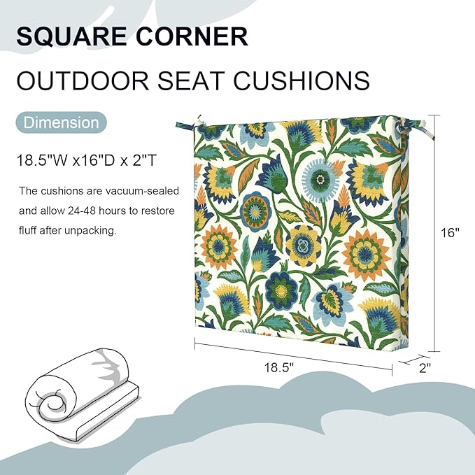 DYTXIII Set of 4 Outdoor Chair Cushions, Water Resistant 18.5"x16"x2" Square Seat Cushion for Patio Dining Chairs, High-Density Replacement Pads for Indoor Outdoor Furniture - Fiesta Floral