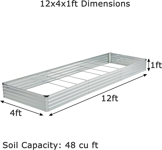 Foxlang 12x4x1ft(2 Pack) Galvanized Raised Garden Bed,Outdoor Planter Box Metal Patio Kit Planting Bed for Vegetables Flowers Herb,Silver