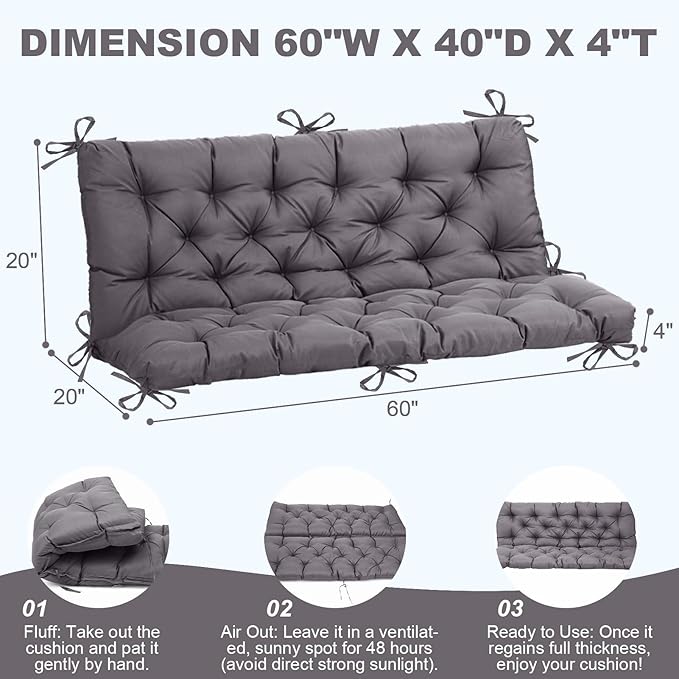 EverPine Outdoor Swing Cushion Replacement Patio Bench Cushion Waterproof Thick Seat Pad for Porch Swing Daybed Garden Sofa Furniture (Dark Gray)