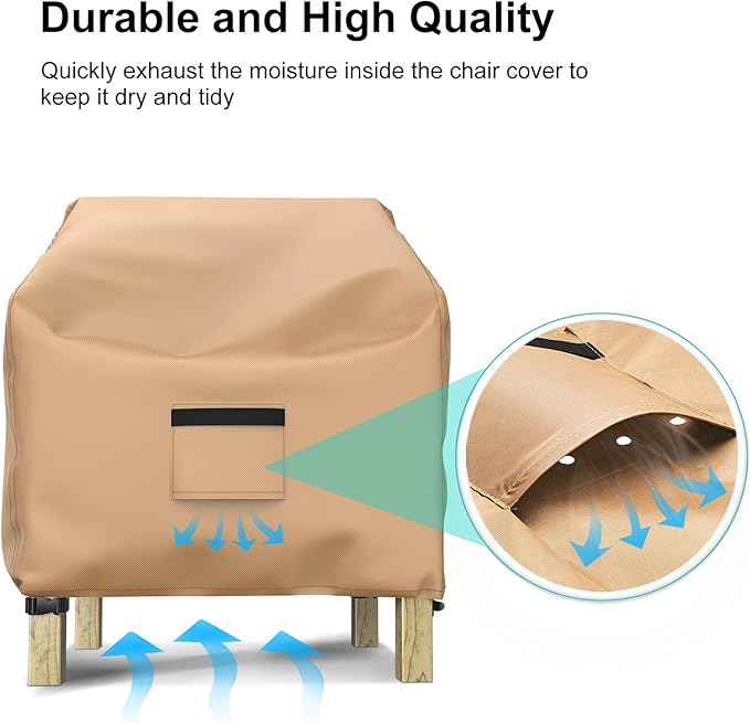Patio Chair Covers for Outdoor Furniture Waterproof 2 Pack, Lawn Chair Covers 600D Heavy Duty Oxford Cloth, Large Covers for Lounge Lawn Deep Seat 30" W x 27" D x 36" H-Brown