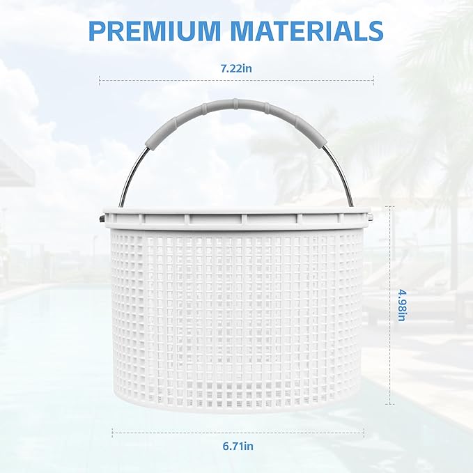 7'' Inground Pool Skimmer Basket for Hayward Skimmer Basket & Pool Filter Basket SP1082CA | Built-in Weight | with Stainless Steel Handle & Rubber Grip