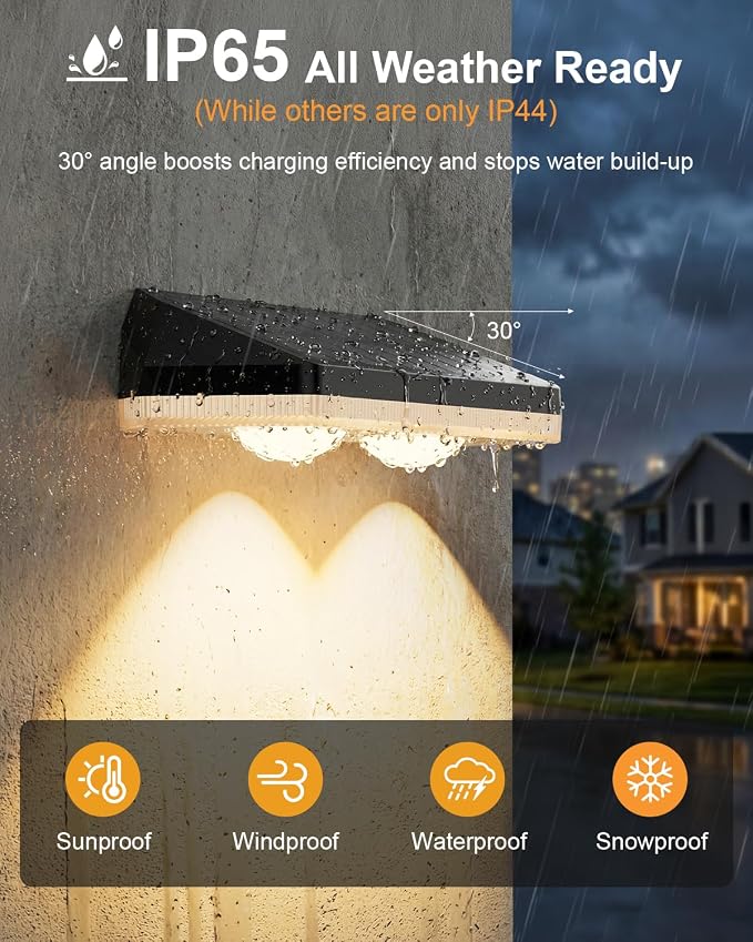 Solar Fence Lights Outdoor,3000/4500/6000K 13 Mode, 2 Pack Fence Lights Solar Powered with Ultra-Bright Lens IP65 Waterproof,Solar Wall Light for Backyard/Step/Patio/Deck/Stair/Railings