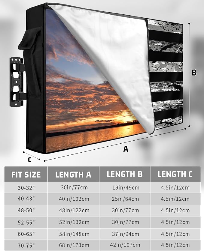 American Flag Outdoor TV Cover 48 to 50 Inch Weatherproof, Camouflage Black Stripes 600D Oxford TV Covers with Zipper, Vintage US Flag Outside Flat TV Screen Protector Size 48"W x 30"H x 4.5"D