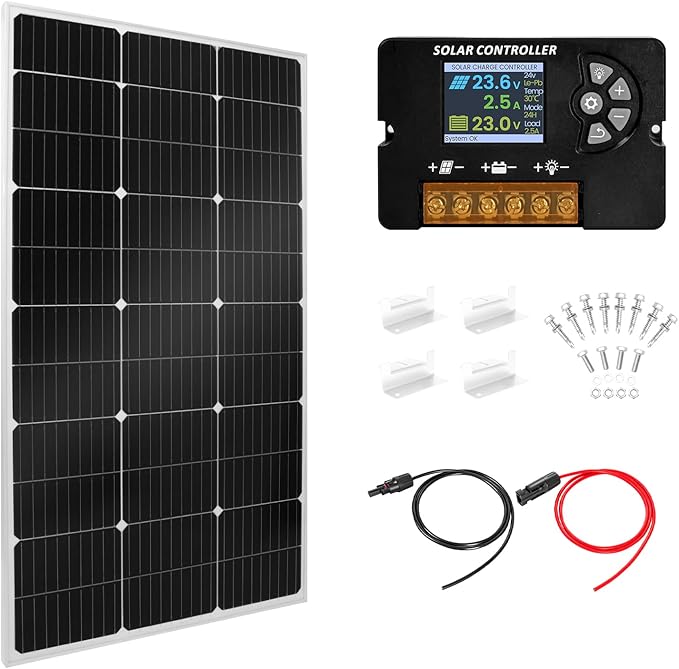 100W Monocrystalline Solar Panel Kit with 30A PWM Controller - 12V/24V High Efficiency Solar Panel for RV, Boat, Cabin, Off-Grid System