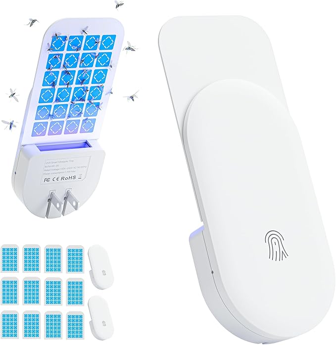 TIENBE Flying Insect Trap, 2 in 1 Indoor Plug-in Fruit Fly Trap, 2 Trap White and 12 Glue Cards, Fruit Fly Traps for Gnat, Moth, Mosquito, Suitable for Every Part of The Home