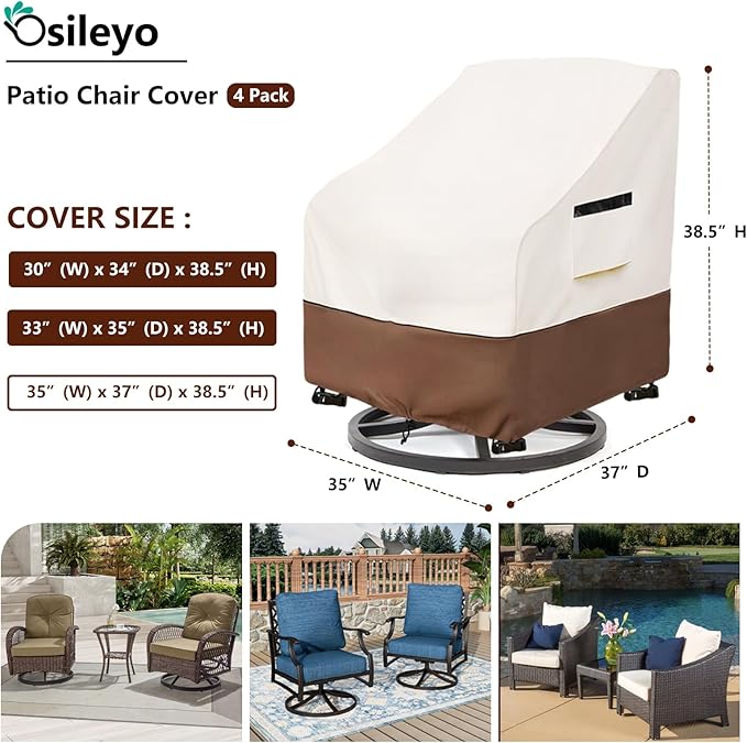 Patio Chair Covers 4 Pack,Swivel Lounge Chair Cover,Waterproof Heavy Duty Patio Furniture Covers for Outdoor Swivel Lounge Chair(35 W x 37 D x 38.5 H inches) Beige & Brown