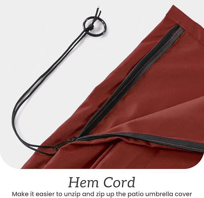 Patio Umbrella Cover Waterproof UV Resistant Outdoor Cantilever Umbrella Covers with Zipper and Rod, Wine Red
