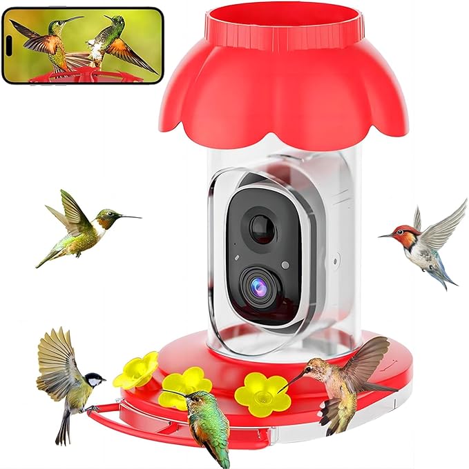 Hummingbird Feeder with Camera,Wireless Smart Bird Feeders for Outdoors Video Watching AI Camera with Auto Capture Videos & Motion Detection Ideal Gift for Bird Lovers