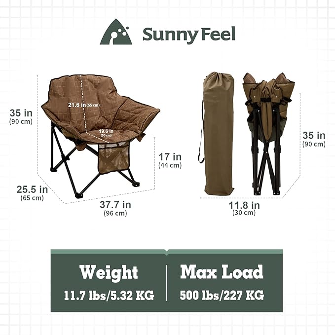 SUNNYFEEL Oversized Camping Chair Heavy Duty Folding Moon Chair Large Sofa Chair for Adults 500 LBS Portable Camp Lawn Chair with Storage Bag for Beach, Trip, Lawn, Outdoor Camp for Adults & Carry Bag