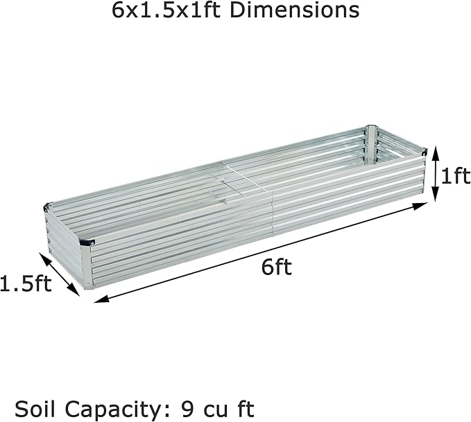 Foxlang 6x1.5x1ft(2 Pack) Galvanized Raised Garden Bed,Outdoor Planter Box Metal Patio Kit Planting Bed for Vegetables Flowers Herb,Silver