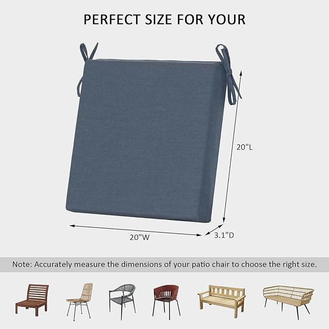 Sunbrella Outdoor Patio Chair Cushions Set of 4, Water-Resistant Stain-Resistant Weather Resistant Patio Seat Cushions Pad with Adjustable Straps,20"x20"x3.1",Sunbrella Spectrum Denim