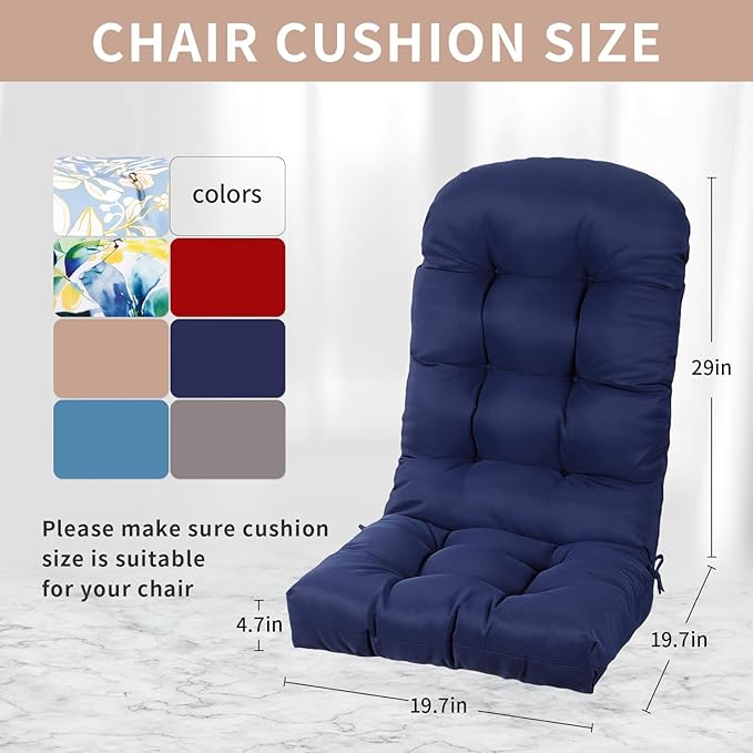 Adirondack Chair Cushion, High Back Patio Chair Cushions 48 x 19.7 x 4.7 Inch, Indoor/Outdoor Thickened Rocking Chair Cushion, Fade-Resistant & Waterproof (Dark Blue, Set of 1)